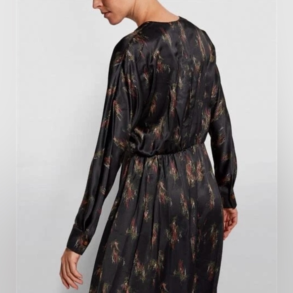 $445 Vince “Wisteria” floral silky long sleeve faux wrap v-neck dress  Size XS - Picture 7 of 14